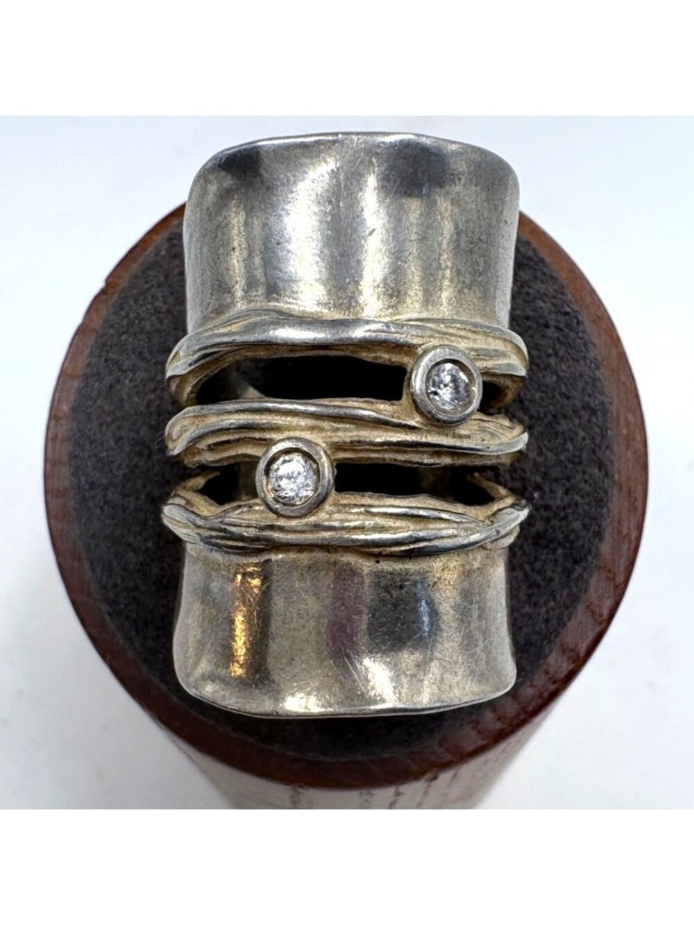 VTG Sterling Silver 925 Cubic Zirconia Modernist Wide Band Ring Size 7.5